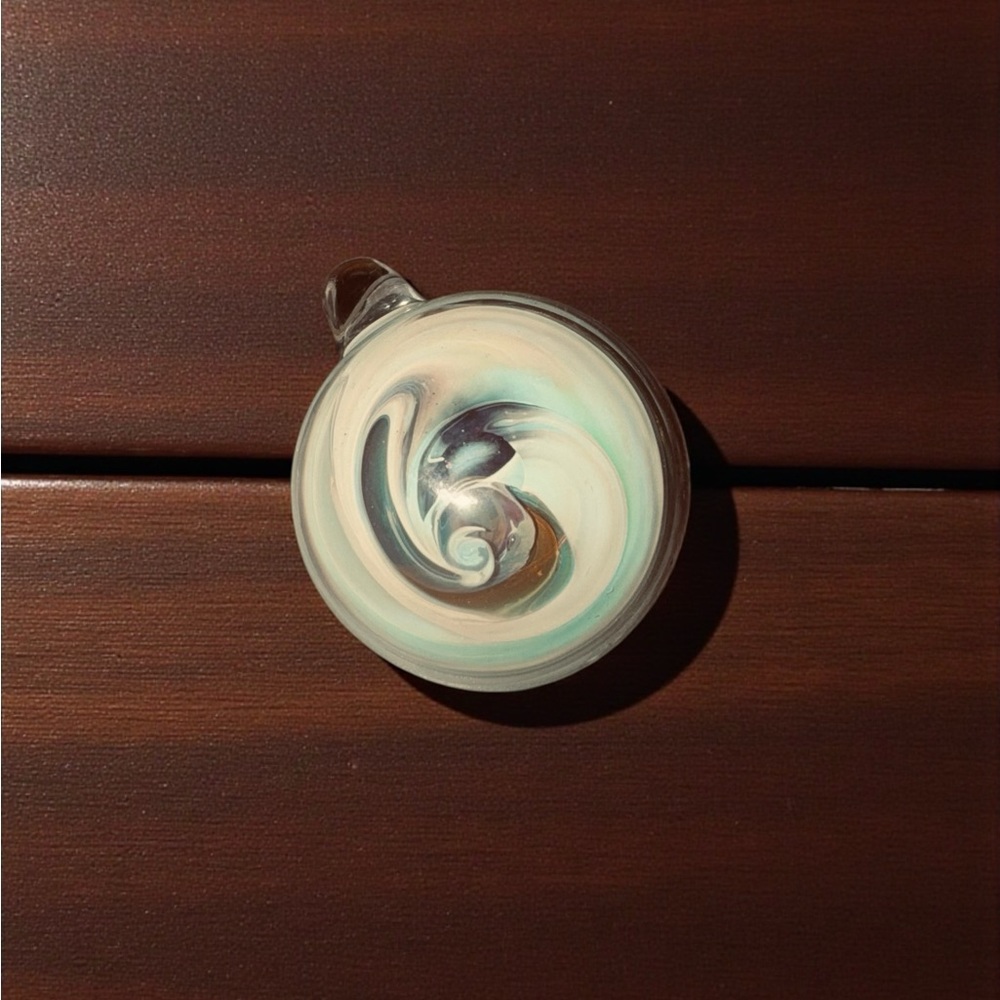 Blown Glass Pendant in Cream and Blue